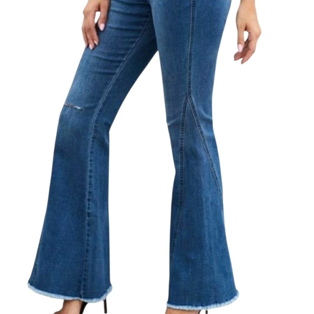 TRÏBE Distressed Flare Wide leg Elastic waistband Jeans Size Small NWT